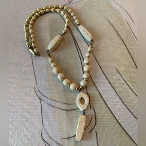 HOBE’Vintage Carved Ivory Celluloid Bead Necklace